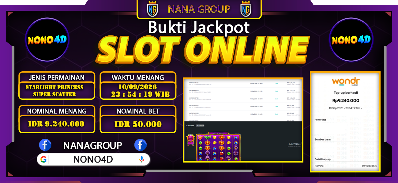 Bukti Kemenangan Besar Dibayar lunas Member NONO4D RP 9.240.000, 10 September 2026