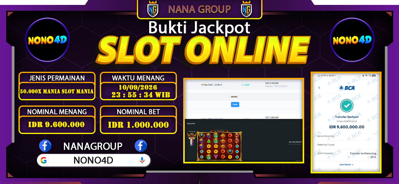 Bukti Kemenangan Besar Dibayar lunas Member NONO4D RP 9.600.000, 10 September 2026
