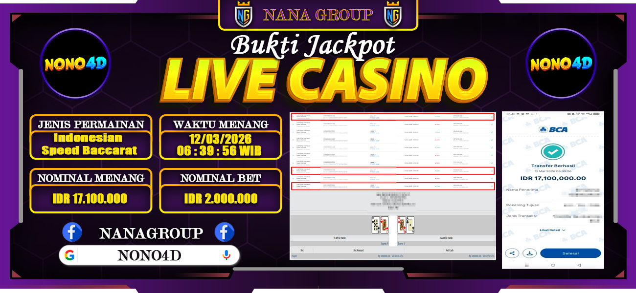 Bukti Kemenangan Besar Dibayar lunas Member NANA4D RP 17.100.000, 12 Maret 2026