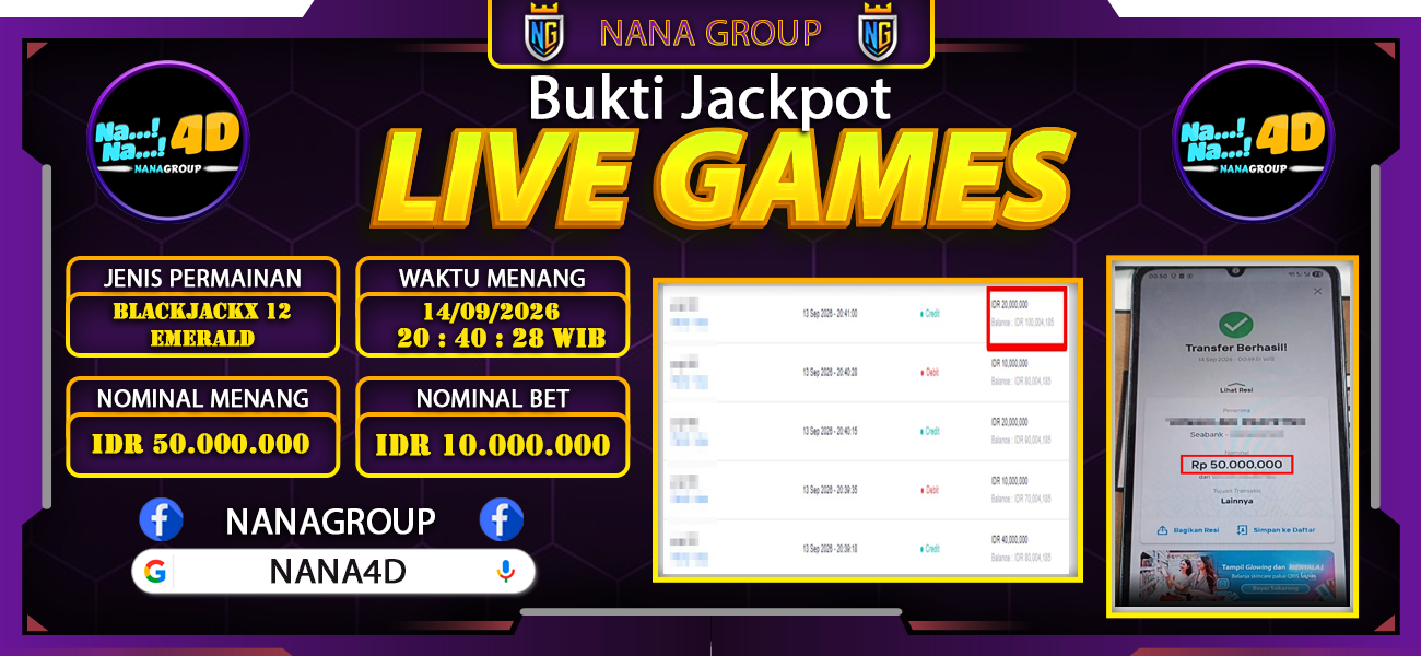 Bukti Kemenangan Besar Dibayar lunas Member NANA4D RP 50.000.000, 14 September 2026