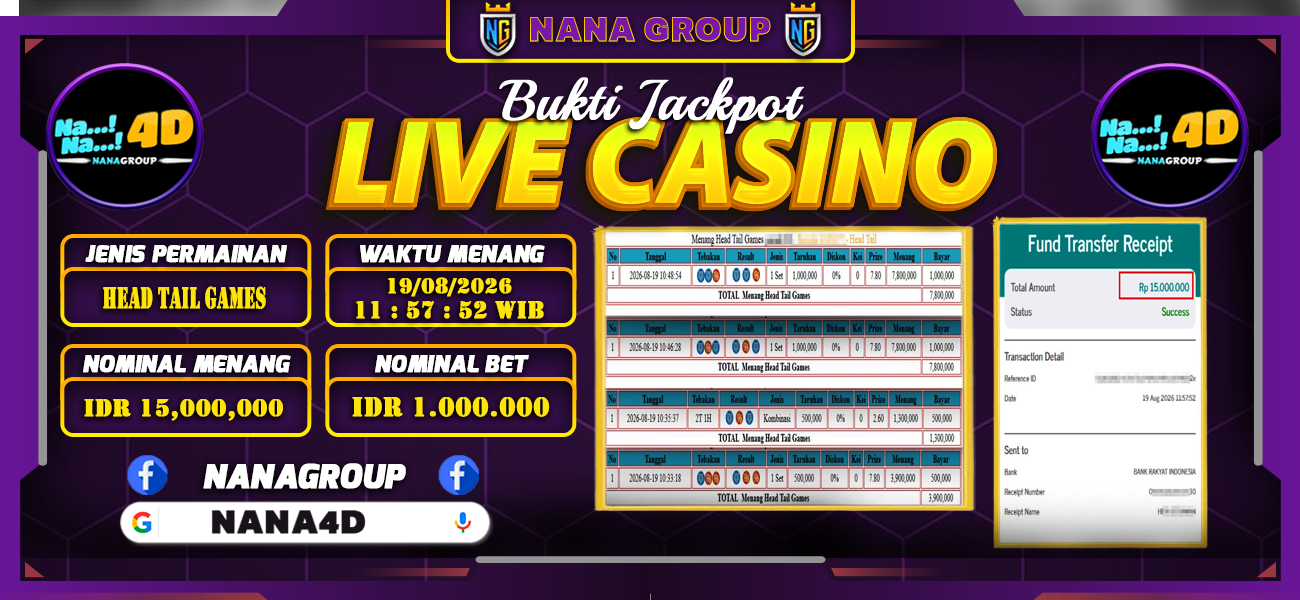 Bukti Kemenangan Besar Dibayar lunas Member NANA4D RP 15.000.000, 19 Agustus 2026