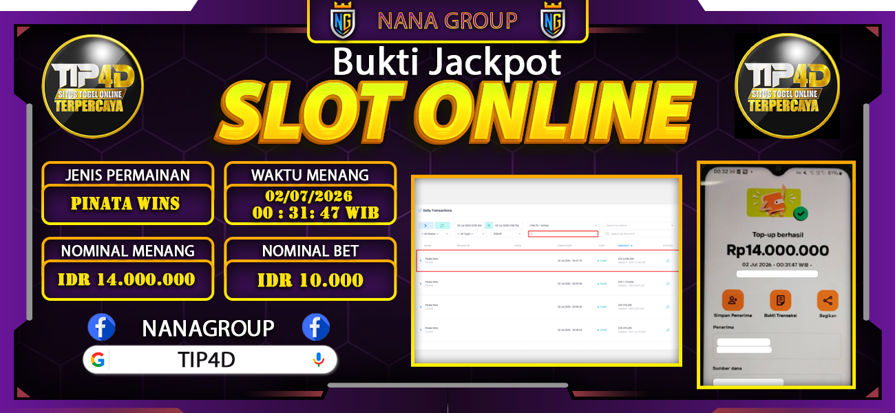 Bukti Kemenangan Besar Dibayar lunas Member NANA4D RP 14.000.000, 2 Juli 2026