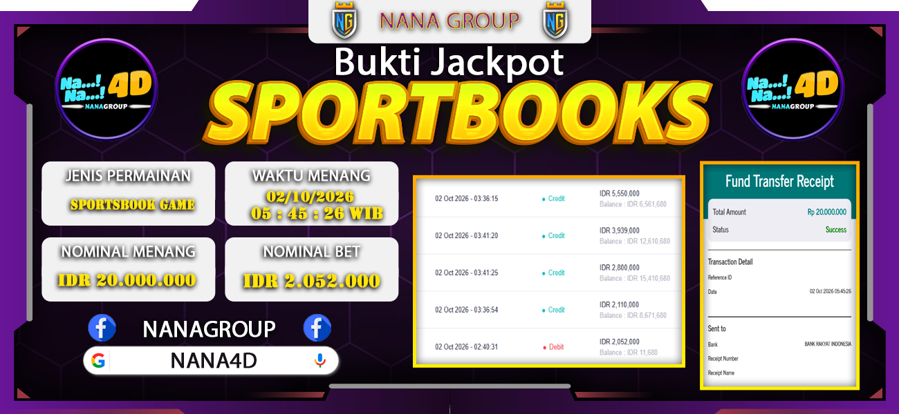 Bukti Kemenangan Besar Dibayar lunas Member NANA4D RP 20.000.000, 2 Oktober 2026