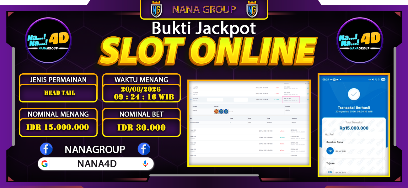 Bukti Kemenangan Besar Dibayar lunas Member NANA4D RP 15.000.000, 20 Agustus 2026