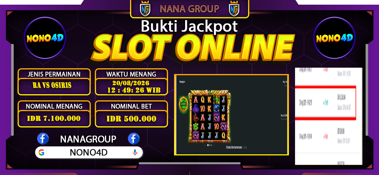 Bukti Kemenangan Besar Dibayar lunas Member NONO4D RP 7.100.000, 20 Agustus 2026