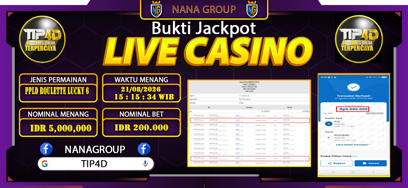 Bukti Kemenangan Besar Dibayar lunas Member TIP4D RP 5.000.000, 21 Agustus 2026