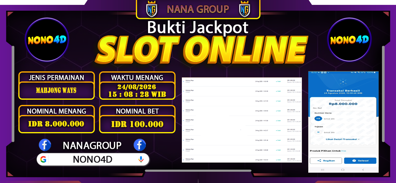 Bukti Kemenangan Besar Dibayar lunas Member NONO4D RP 8.000.000, 24 Agustus 2026
