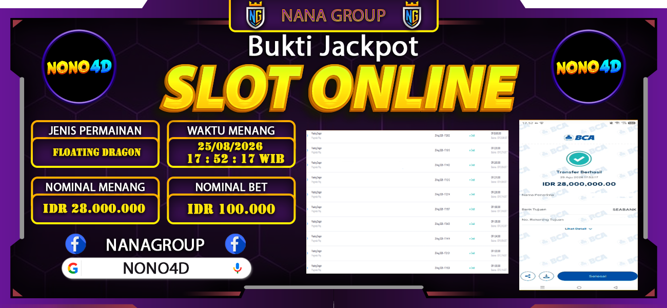 Bukti Kemenangan Besar Dibayar lunas Member NONO4D RP 28.000.000, 25 Agustus 2026