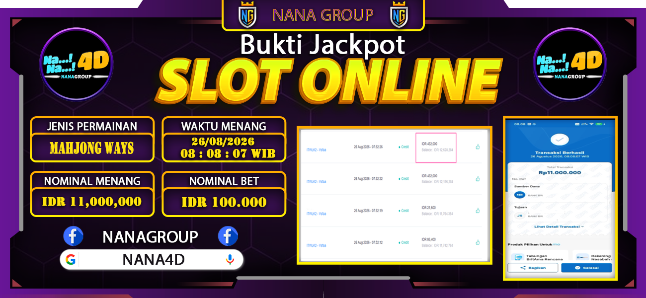 Bukti Kemenangan Besar Dibayar lunas Member NANA4D RP 11.000.000, 26 Agustus 2026