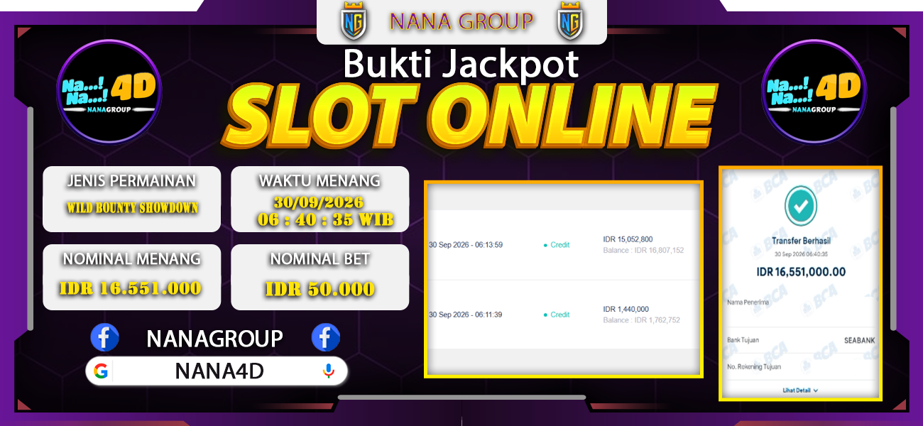 Bukti Kemenangan Besar Dibayar lunas Member NANA4D RP 16.551.000, 30 September 2026