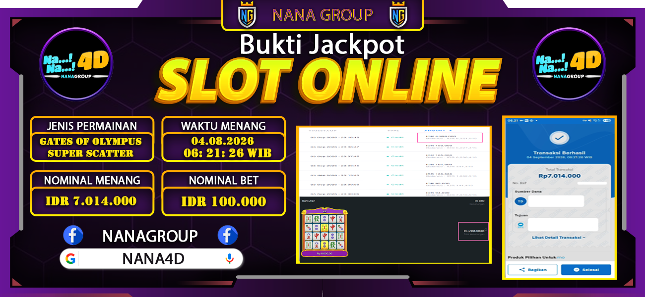 Bukti Kemenangan Besar Dibayar lunas Member NANA4D RP 7.014.000, 4 September 2026