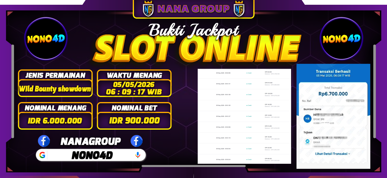 Bukti Kemenangan Besar Dibayar lunas Member NONO4D RP 6.000.000, 3 Mei 2026