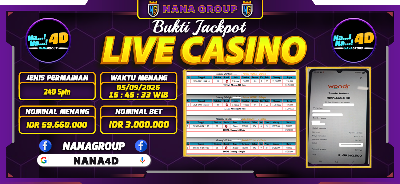 Bukti Kemenangan Besar Dibayar lunas Member NANA4D RP 59.660.000, 5 September 2026