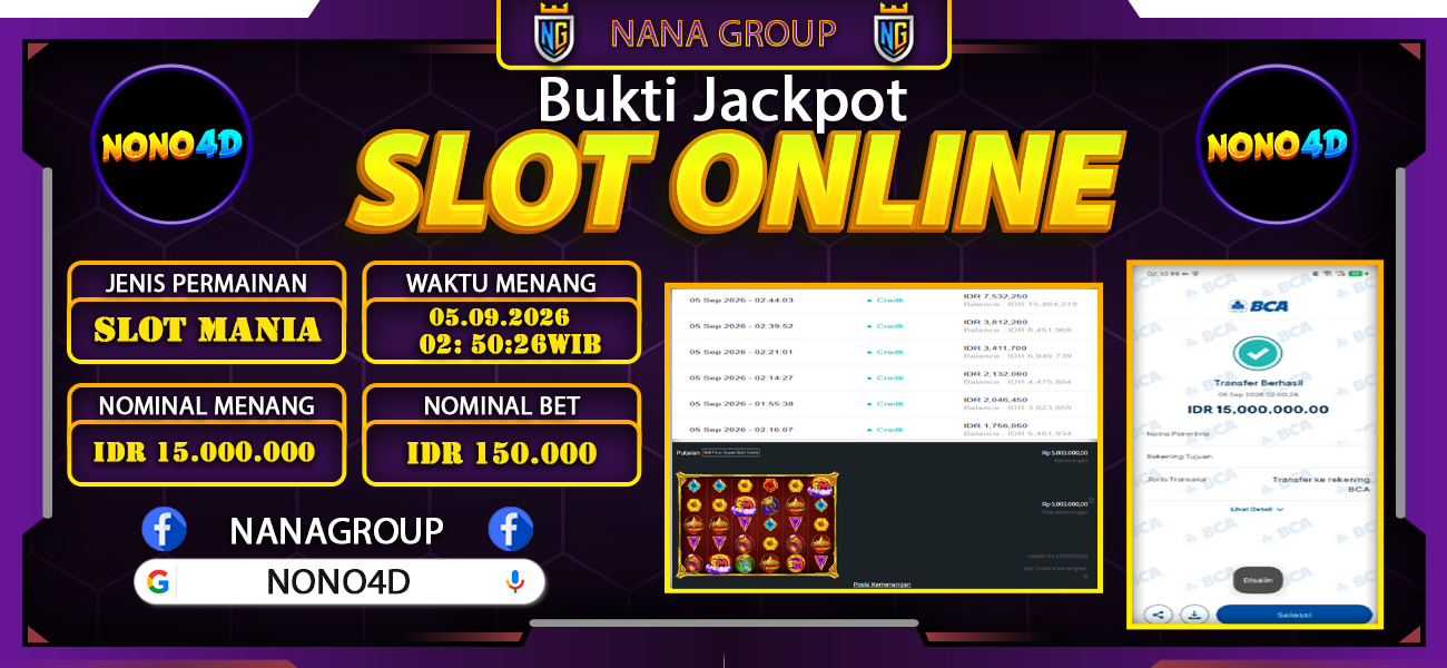 Bukti Kemenangan Besar Dibayar lunas Member NONO4D RP 15.000.000, 5 September 2026