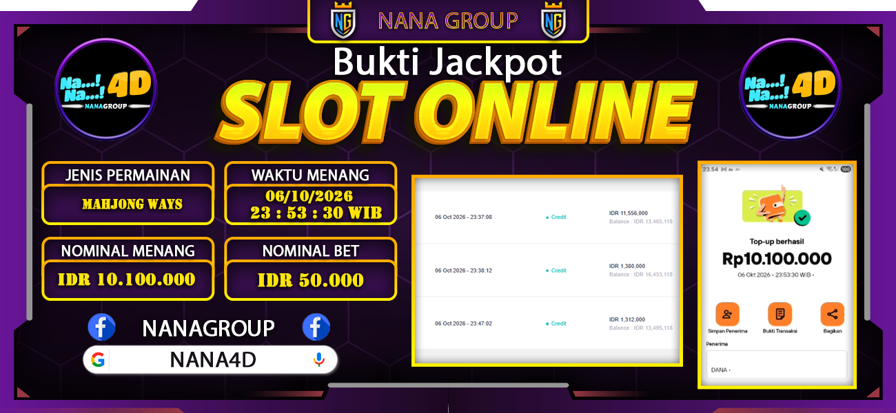 Bukti Kemenangan Besar Dibayar lunas Member NANA4D RP 10.100.000, 6 Oktober 2026