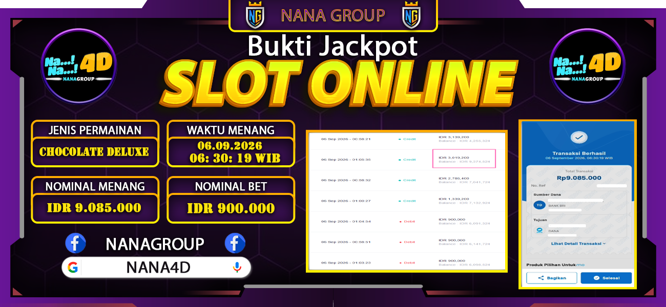 Bukti Kemenangan Besar Dibayar lunas Member NANA4D RP 9.085.000, 6 September 2026