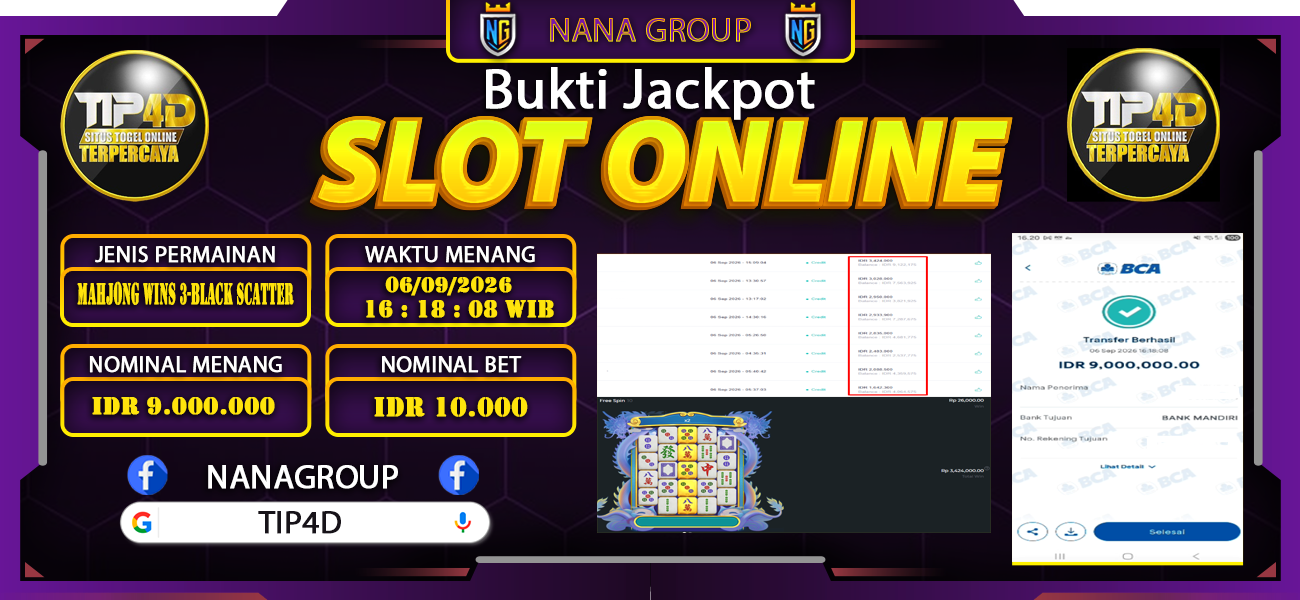 Bukti Kemenangan Besar Dibayar lunas Member TIP4D RP 9.000.000, 6 September 2026