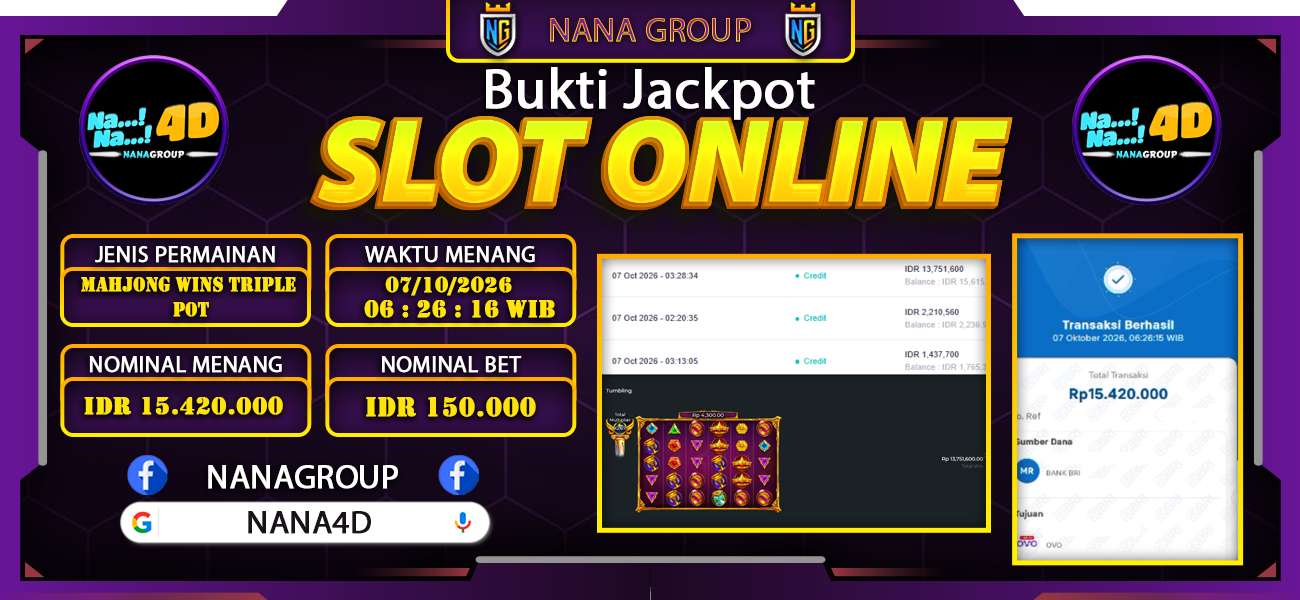 Bukti Kemenangan Besar Dibayar lunas Member NANA4D RP 15.420.000, 7 Oktober 2026