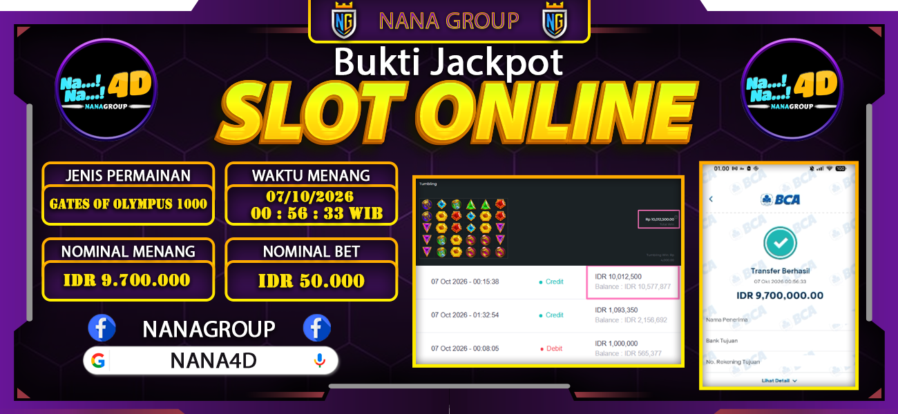 Bukti Kemenangan Besar Dibayar lunas Member NANA4D RP 9.700.000, 7 Oktober 2026