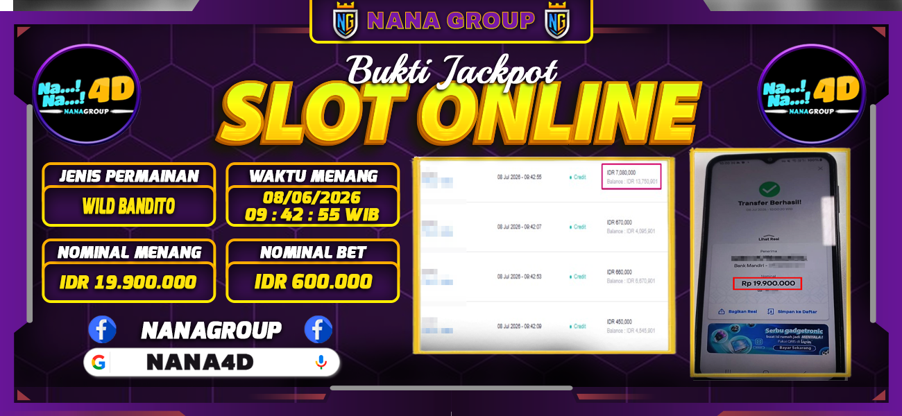 Bukti Kemenangan Besar Dibayar lunas Member NANA4D RP 19.900.000, 9 Juli 2026