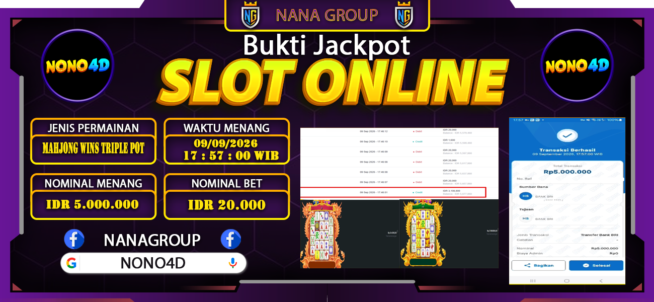 Bukti Kemenangan Besar Dibayar lunas Member NONO4D RP 5.000.000, 9 September 2026