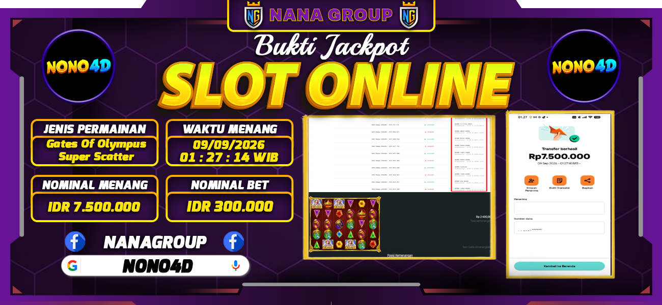 Bukti Kemenangan Besar Dibayar lunas Member NONO4D RP 7.500.000, 9 September 2026